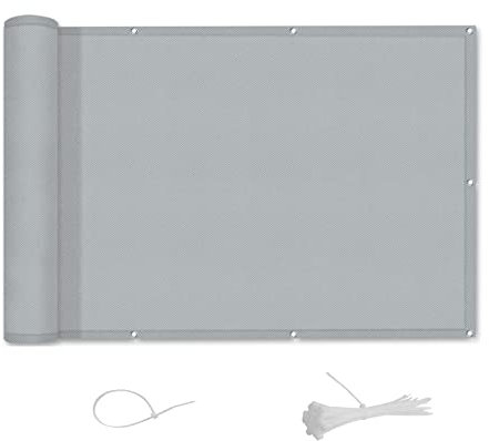 AXT SHADE Brise Vue Balcon 100x300cm Imperméable Cache Vue Balcon Protection UV Opaque Résistant aux Contre Vent avec Trous et Serre Câbles pour Exterieur Terrasse-Gris Clair