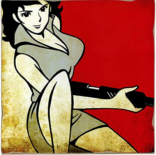 Kustom Art Vintage Style Magnet Set for Fridge Lupin III Series: Fujiko Collectible Print on Wood 8X8cm.