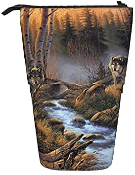 Teleskop-Federmäppchen, Wolf Wildlife Stand Federmäppchen mit Reißverschluss, Make-up-Tasche, Federmäppchen, Federmäppchen