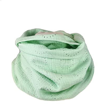 Loop Schal in hellgrün mit silbernen Pusteblumen aus luftigen Musselin Baumwollstoff- Handmade