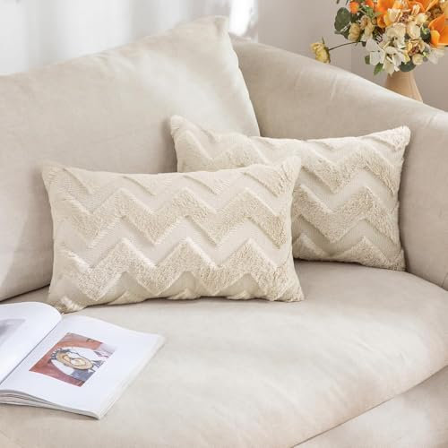 MIULEE 2er Set Wolle Kissenbezüge Sofakissen Dekokissen Welle Polyster Kissenbezüge Couchkissen Weich Kissenbezug Zierkissenbezug Wohnzimmer Schlafzimmer 40x60cm Beige