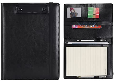 Wonderpool A4 A5 PU Leder Klemmbretter Schreibmappen Notizblock mit Innentasche - Schreib Padfolio Datei Dokument Fallhalter für Büroreise Schule Hotel Krankenhaus (Schwarz, A5)