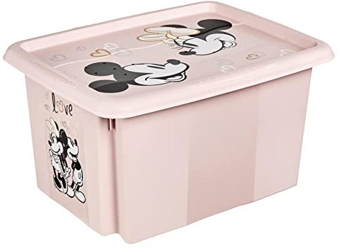 keeeper Caja de almacenamiento con tapa Minnie Mouse, Giratoria y apilable, Para niños, 15 L, Karolina, Rosa Nordic