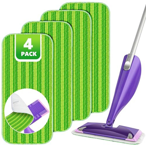 Spray Mop Refill Pads for Flash Powermop, 4PCS Microfibre Mop Pads Washable for Household Wet Dry Floor Mop, Reusable Mop Head Replacement for Hardwood Laminate Floor Cleaning