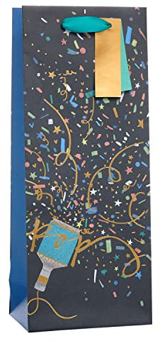 UK Greetings | Bottle Bag for Him/Her/Friend | Party/Gift Bag | Birthdays/Weddings/Christmas | Party Popper Design | 13.3 x 32.7 x 8.3 cm