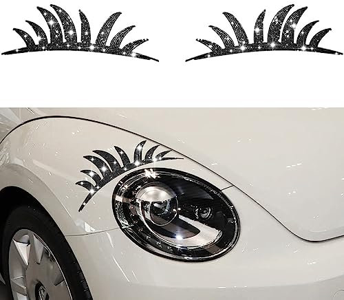 MINGZAIQIPEI Lot de 2 autocollants de faux cils pour phares de voiture - Autocollants pour décoration de sourcils - Autocollant pour carrosserie de voiture (noir)