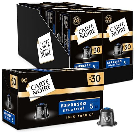 CARTE NOIRE - Capsules Décaféiné N°5 Compatibles Nespresso - Café Arabica - Lot de 30 x 8 Capsules Aluminium - Fabriqué en France (240 capsules)