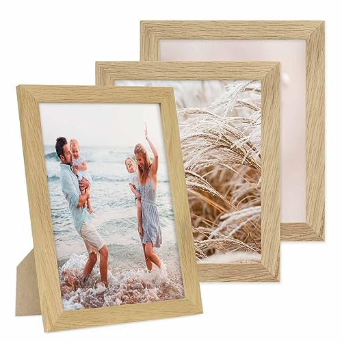 PHOTOLINI Bilderrahmen 20x25 cm Eiche Massivholz, breite Rahmen, 3er Set, modern, bruchsicheres Acrylglas, zum Aufhängen & Aufstellen, extra Zubehör - für Ihre stilvolle Wanddekoration