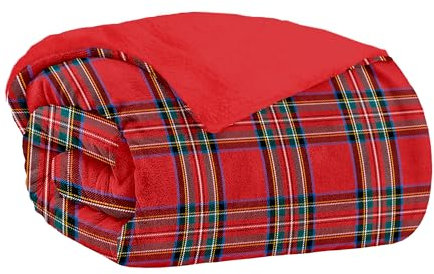 Home Tresor Plaid Pile, Coperta Copridivano, Pellicciotto Caldo e Morbido in Pile di Flanella e Sherpa Invernale, Plaid Divano Coperta Pelliccia Pelosa Tartan Rosso cm. 127x152