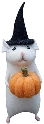 Filzmaus Halloween Ornament, Halloween mit Kürbis, Handgefertigte Nadelfilz-Maus, Filz Wolle Tiere Nadel Filz Weihnachtsmaus Dekorationen, Gefilzte Wolltiere Ornament für Zuhause (D, One Size)
