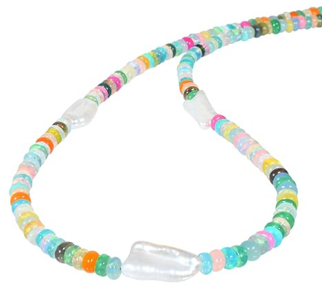 Vatslacreations Äthiopische Opal Halskette – 45 cm Glatte Welo Feueropal Rondelle – Handgefertigter Edelsteinschmuck – Geschenk für Damen