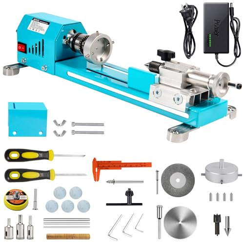 BERXOL Mini tornio per legno, 12 V - 24 V CC, 7 velocità variabili 4000-9000 giri/min, con accessori per la fresatura del tornio per legno, per lucidatura, rettifica, taglio e fresatura fai da te...