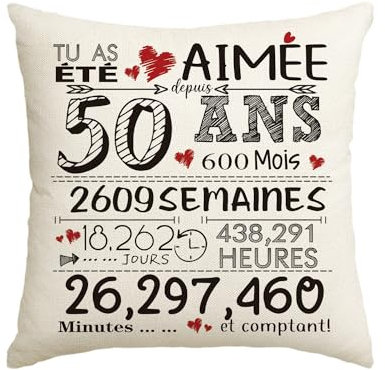 Artoid Mode Cadeau de 50e Anniversaire Housse de Coussins de 50 Ans, 45x45 cm Housse de Coussin Cadeau pour 50 Ans Décoration d'anniversaire
