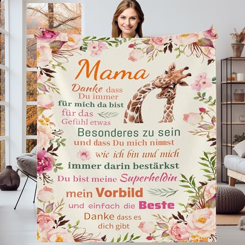 Gebiorty Geschenk für Mama Kuscheldecke, Geschenk Geburtstag Mutter Geschenkideen Muttertag Geburtstagsgeschenk Muttertagsgeschenk Originelle, Mama Decke Flauschig 130x150cm