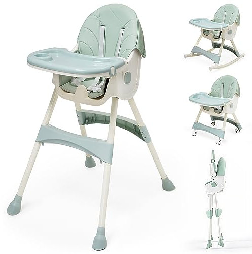 Hochstuhl Baby Kinderhochstuhl mit Abnehmbares Tablett Hochstuhl Verstellbar Klappbar Babystuhl mit Liegefunktion Kombihochstuhl mitwachsend esszimmerstuhl ab 6 Monate kleinkinder (Grün)