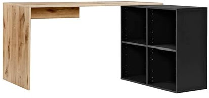 mokebo Eckschreibtisch groß in Eiche/Schwarz mit Stauraum 'Der Produktive', auch als Schreibtisch, Computertisch o. Arbeitstisch im Büro, Kinderschreibtisch o. Gaming Tisch in 145x77x65 (B/H/T in cm)