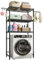 KZOBYD Verstellbares Waschmaschinenregal, Badezimmerregal mit Ablagen, Regal über Waschmaschine, Badezimmer Platzsparer mit Handtuchhaken Badezimmerablagen Schwarz Lagerregal, 89 * 34 * 192cm
