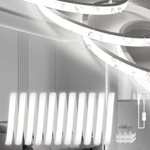 SUCIKORIO Neon Bandeau Led Exterieur 10m, Silicone Néon Ruban LED 220V Exterieur Etanche Ignifuger IP65 Bande LED DIY Flexible Blanc Froid 6000K Découpable Rubans à Led 120LED/m Avec Alimentation