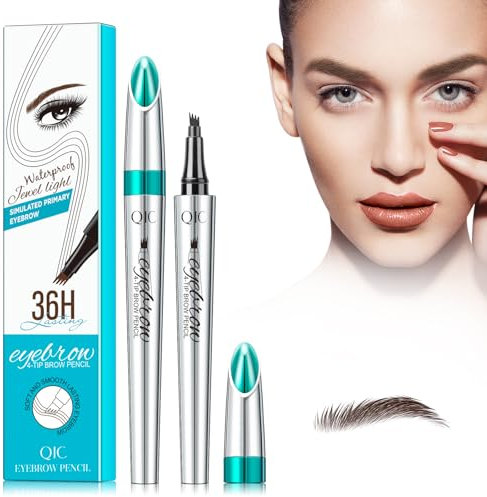 Eyebrow Pencil with 4 Micro-Fork Tip Long-lasting Waterproof Eyebrow Pen and Smudgeproof Brow Pen,Creates Natural Looking Defined Eyebrows (Dark brown)