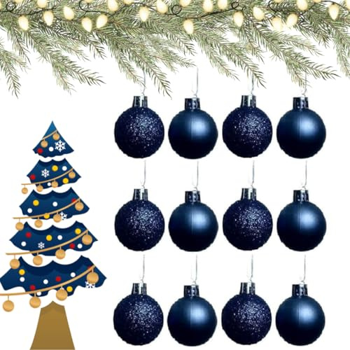 UKDD® Navy Collection Weihnachtskugeln, Weihnachtsbaumschmuck, Glitzer, matt, Eiszapfen (12 x 38 mm Kugeln)