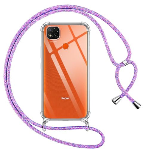 Pnakqil Coque pour Xiaomi Redmi 9C/Redmi 9C NFC avec Cordon, Transparente Silicone Housse avec Réglable de Collier Anti-Chute Etui pour Redmi 9C 6.53 Pouces, Ètuis à Bandoulière [Violet 01]