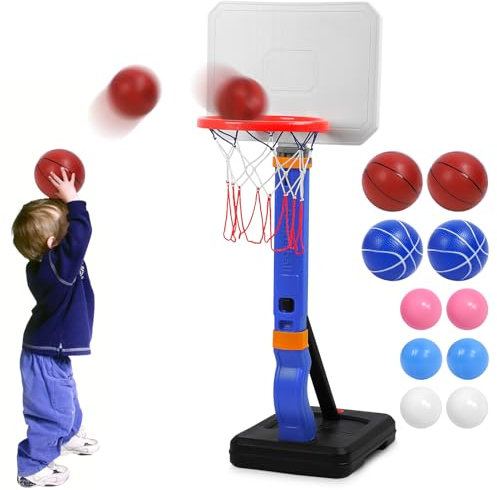 JKOKPMG Kinder Basketballkorb - Kinderspielzeug Basketball Hoop Outdoor Indoor Basketballkorb mit Ständer Höhenverstellbarer 5-Fach höhenverstellbar 70-138cm für Jungen Mädchen 3+ Jahre als Geschenk