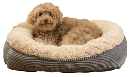OHS Dog Bed Large, Super Soft Fleece 4 Sided Washable Dog Bed for Living Room Kitchen Pet Sleeping Bedding for Dogs Cats Fluffy Sofa Bed Non Slip, Cream/Grey