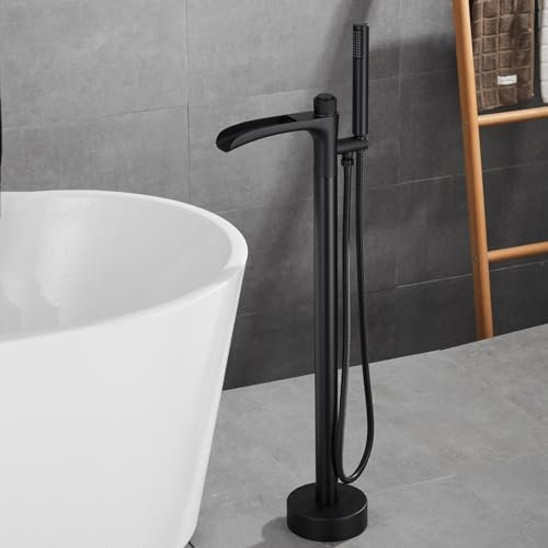 Mitigeur de Douche Raccord Noir pour Baignoire Îlot Mitigeur Monocommande Mitigeur de Baignoire avec Douchette Rotatif à 360°