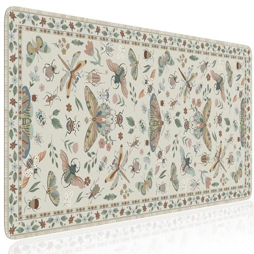 HAOCOO Desk Matt for Desktop,Cute Mouse Pad, Floral Desk Pad, Large Mouse Pad with Non-Slip Base, Waterproof Computer Mouse Mat for Gaming, Keyboard Mat Sets for Women Office Decor(Beige)