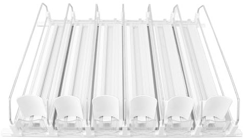 Refrigerator Drink Can Holder Beverage Can Pusher Sliding Adjustable Easy Loading 6 Rows Food Grade ABS Non-Slip Pantry (White)