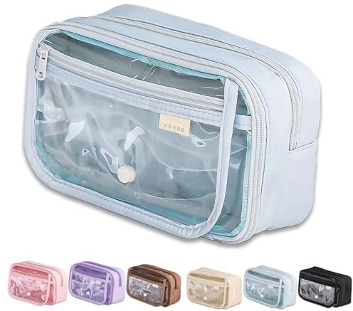 COLOEMO Pencil case with 3 compartments Pencil case Large Capacity Pencil case Girls Boys Teenagers Adults Pencil case Pencil case for School Office (Blue)