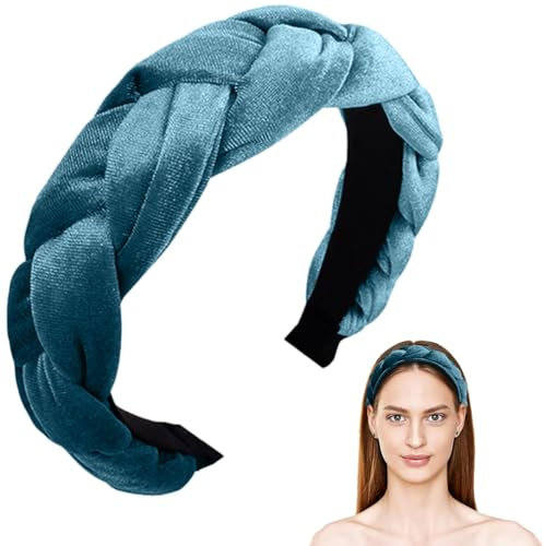 ZEPIQOR Diadèmes en velours fleur imprimée, noués, larges, antidérapants - Accessoires pour cheveux - Bleu