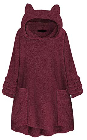 Teddy Fleece Kapuzenpullover Damen Katze Ohr Hoodie Decke Kuschelpullover Sweatshirt Mit Ohren Pullover Frauen Weich Bequem Pulli Oversize Langarmshirt Warme Sweatjacke Mode Winterpullover
