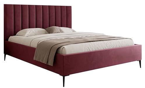 DomoHome Schlafzimmer Bett, Elegantes Polsterbett Mona Slim III in Hochwertigem VELUTTO Stoff – Luxuriöses Design mit Erhöhtem Kopfteil und Robuster Konstruktion 180x200 cm, Burgund