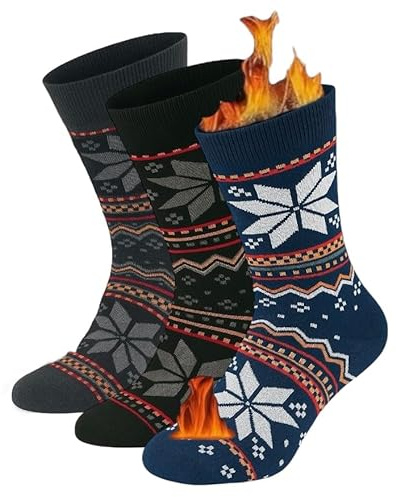 DREAM SOCKS Chaussettes Thermiques en Polaire Courtes pour Ski-Montagne-Treking,Chaussettes Lourdes Hommes-Femmes à mi-mollet Cheville, 3 x set. SNOWFLAKE M., 41-46