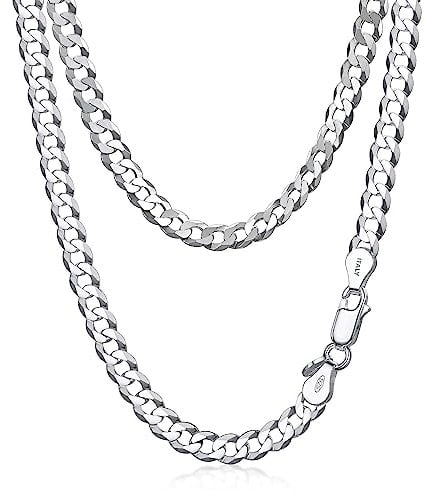 Amberta 925 Sterling Silber Halskette Herren Kubaner Kette, Italienische Miami Panzerkette: 5 mm Herren Kette 60 cm