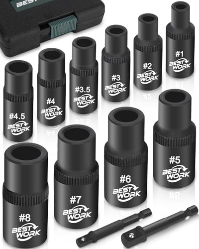 Bestwork 12pcs Magnetic Tap Socket Set, 1/4, 3/8 Square Drive Tap Handle Tool