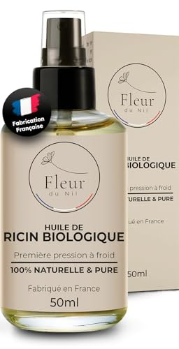 Bio-Rizinusöl, 100 % rein und natürlich – kaltgepresst – Wachstum von Haaren, Wimpern, Bart, Nägeln, Haut – Vegan – Bio-Kosmos – hergestellt in Frankreich – Flasche 50 ml