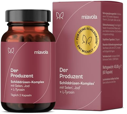 miavola der Produzent Schilddrüsen Komplex mit L-Tyrosin, Selen, Jod, Magnesium, Zink, Kupfer und Cordyceps - 60 Kapseln hochdosiert & vegan
