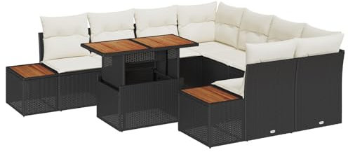 vidaXL Gartensofa-Set 9 STK. Schwarz Poly-Rattan