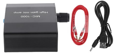 Telituny Mikrofon-Verstärker, High Gain 1000X Mini Mic Preamp mit ALC, 3,5 mm Kopfhörer & Aufnahmeschnittstelle, tragbarer Audio-Booster aus Aluminiumlegierung für PC, Telefon, Kondensatormikrofon (DC