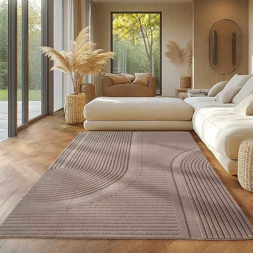 SIMPEX Einfarbiger Skandinavischer Boho Teppich Beige 160x230 cm, Deko Teppich mit 3D-Effekt, Waschbar, Wohnzimmer und Schlafzimmer