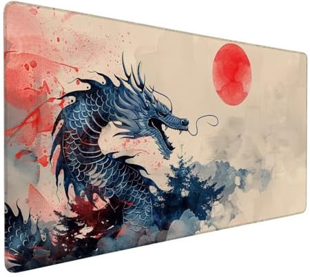 Gaming Mauspad Chinesischer Stil, Drachen Mauspad XXL 800 x 300 x 3 mm Gaming Mousepad Desk Mat, Schreibtisch Protector Matte mit Anti-Rutsch Basis, wasserdicht und langlebig für Büro, Zuhause, X-971