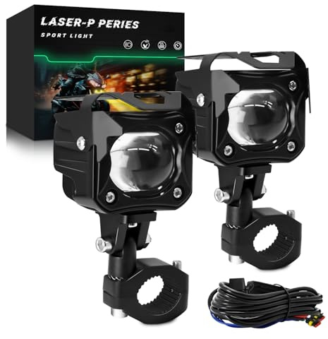 Kairiyard Lot de 2 phares supplémentaires LED pour moto 90W Ambre/jaune blanc Bicolore Phare de travail tout-terrain avec interrupteur faisceau de câbles, 3+6 motifs d'éclairage, compatible avec moto