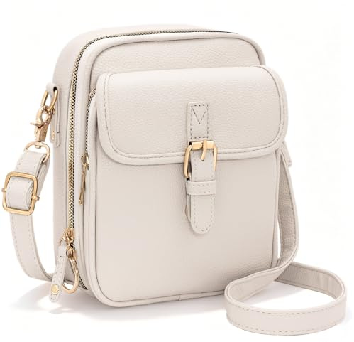 Toptime Cross Body Bag Women, Classic White Phone Bags for Women Crossbody with 10 Card Slots, Versatile Shoulder Bag with Double-ended Zip, Multiple Pockets Small Handbag for Commuting Shopping