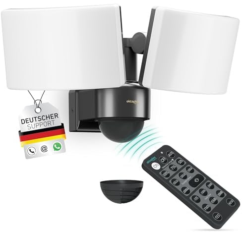 Oktaplex Cali Dos LED Außenstrahler mit Bewegungsmelder und Fernbedienung | 4450 lm warmweiß 3000K, 40W, IP65, Außenbeleuchtung Außenlampe anthrazit