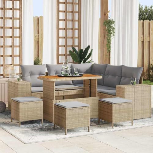 Frdhee Balkonmöbel Lounge Möbel Outdoor, Garten-Sofa-Set 9 pcs Beige und Hellgrau 110 x 55 x 71 cm für Gartens, Outdoor, Terrasse Balkon