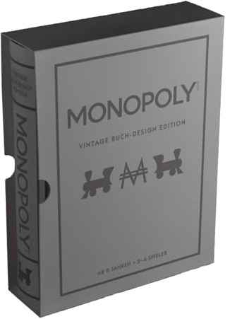 Monopoly Vintage Buch Design Edition Brettspiel Holz Metall Figuren Geschenk Spiel für Erwachsene Familien Gesellschaftsspiel Klassiker im Bücherregal Look 2-6 Spieler ab 8 Jahren Premium Edition