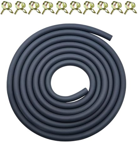 Kit Tubo Benzina 2.4 Metri, per Moto Trattori Auto Tosaerba Motori, Nero | Tubo del Carburante 8mm Interno, Tubazioni Benzina di Gomma, con 10 Fascetta Stringitubo