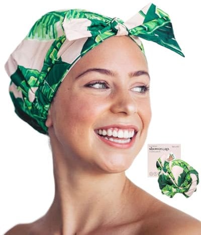 Kitsch Luxury Shower Cap for Women, Palm Leaves- Palm Leaves